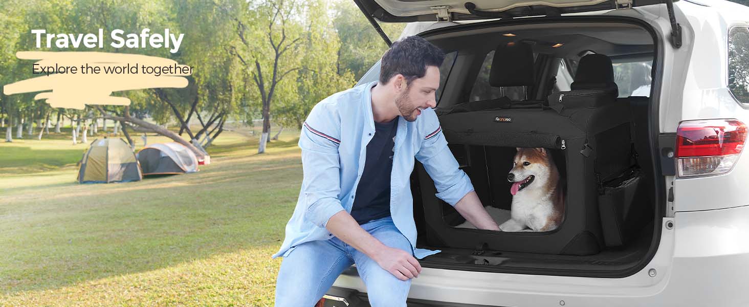 SONGMICS HOME Feandrea Collapsible Soft Dog Crate, Portable Travel Dog Crate for Indoor and Outdoor Use, Dog Carrier Kennel with Safety Zippers, for Living Room, Car, Travelling, Camping
