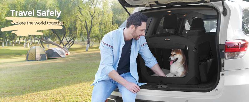 SONGMICS HOME Feandrea Collapsible Soft Dog Crate, Portable Travel Dog Crate for Indoor and Outdoor Use, Dog Carrier Kennel with Safety Zippers, for Living Room, Car, Travelling, Camping