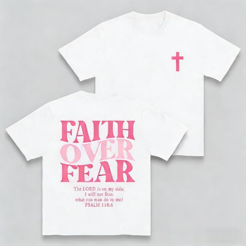 Bold Tee Lab |   Faith Over Fear Graphic Tees - Vintage Trendy Urban Streetwear for Fashion Lovers - Stylish Casual Gym/Everyday Wear with Minimalist Bold Slogan & Soft Comfort For Women For Men 180G 100%25 cotton, lightweight and breathable