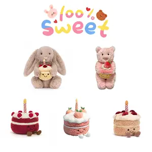 2026 Sweet Cake Plush Gift Set Bunny Bear And Cake Stuffed Animals TikTok Viral Cute Cuddly Plushies For Birthday Valentines Day And New Year Gifts For Kids And Adults girl toy plushies dolls  stuffed animals valentine gifts