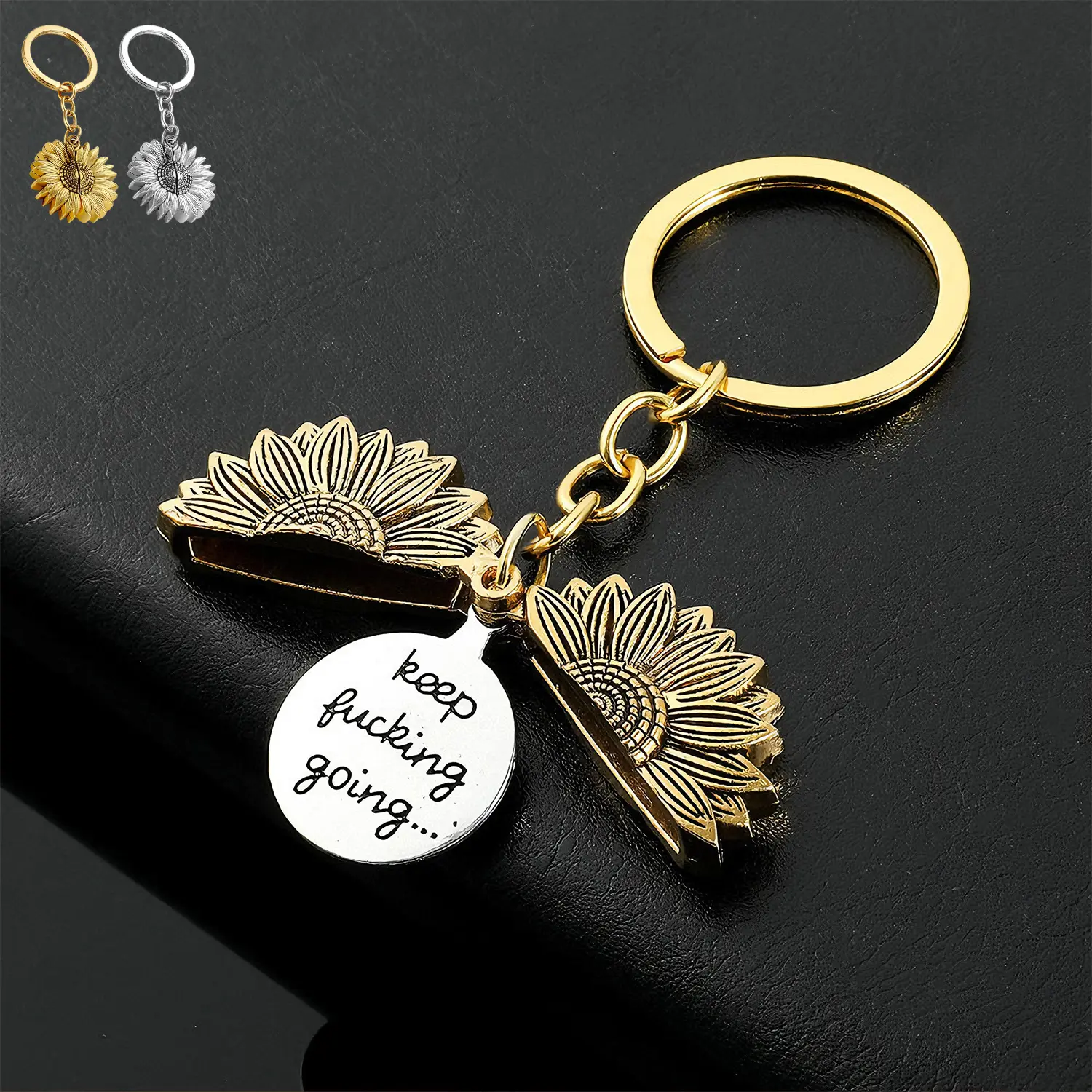 YLNWH Sunflower Keychain Inspirational Gifts for Women Men Birthday valentines Gifts for Best Friend Student Graduation - Keep Fucking Going Keychain
