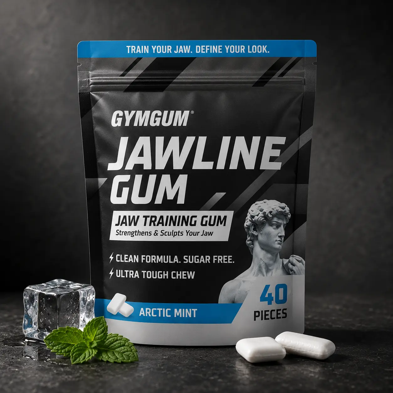 GYMGUM Jawline Gum | 10x Harder Chew | Ultra Tough Jaw Training Gum | Sugar-Free Hard Chewing Gum for Jaw Exercise