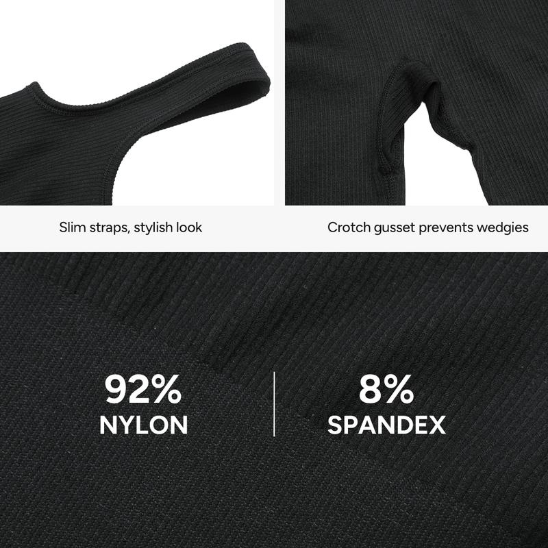 Nebility Women's High Elasticity Breathable Fabric Long Sleeve Yoga Jumpsuits Ribbed Design for Workout Leg Shape Ornament One Piece Activewear Clothing Athletic Training Apparel