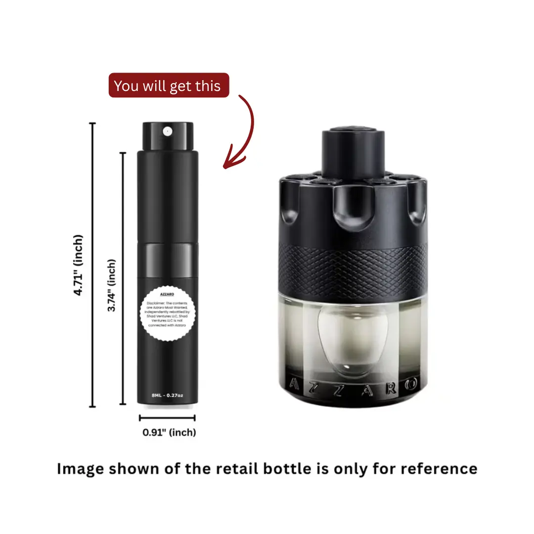 Azzaro The Most Wanted Eau de Toilette, 8ml-0.27oz Alcohol-Based Pre-Filled Men's Fragrance Spray, 100% Original Authentic Decanted Single Item Fragrance