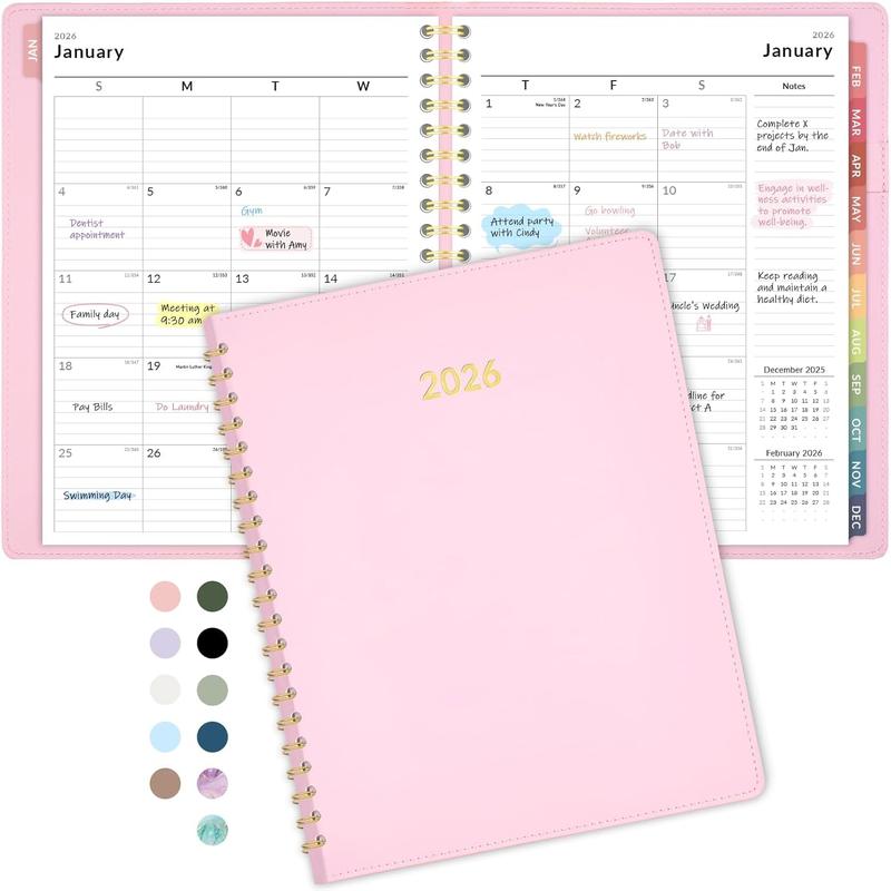 2026 Planner Weekly and Monthly, Jan 2026 -Dec 2026, Vegan Leather Cover Calendar Planner, 8.5" x 11" Agenda with Color Tabs, Inner Pocket, Spiral, 2026 Planner for Office School Supplies
