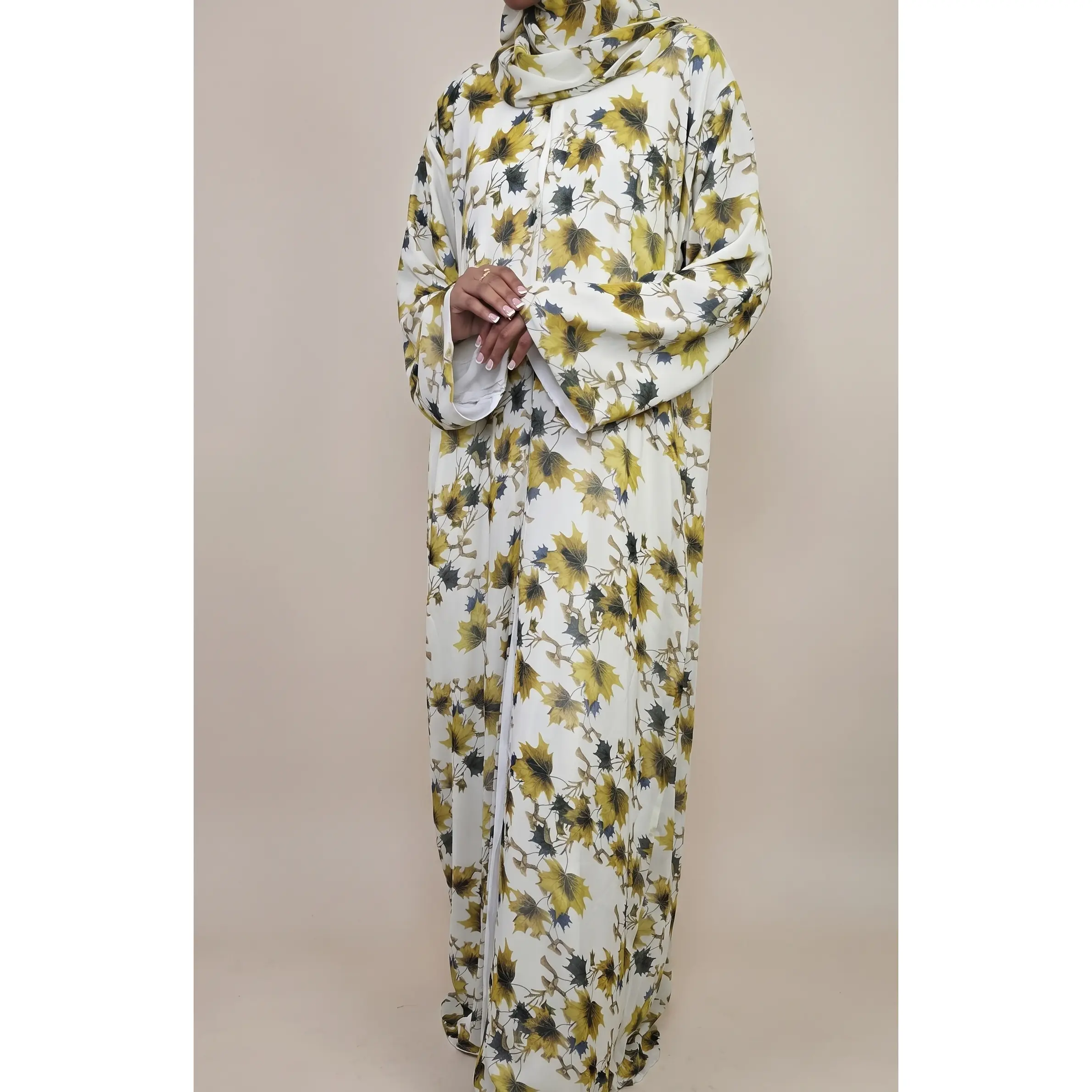 Zaytoon Leaf Print Double Chiffon Abaya Set