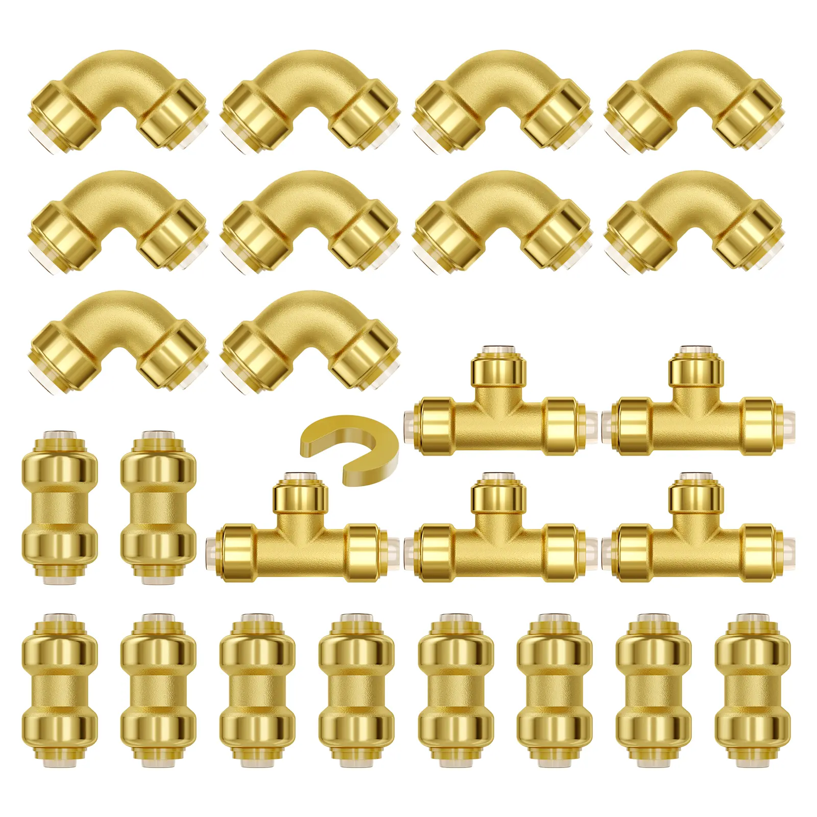 【Summerfinds】VEVOR Pipe Fittings,1/2" 25PCS (10xStraight10xElbows5xTees) Brass Pipe FittingsPush-Fit Pipe Connector Brass Air FittingsPlumbing Fittings Adapter for Heating/Shower SystemsWater Pipes