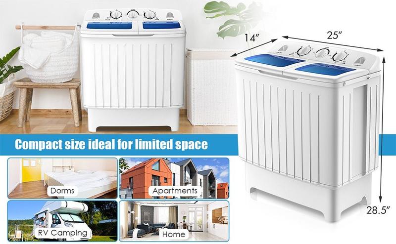 Costway Washing Machine-Portable Mini Compact Twin Tub Washer, Control Knobs, Timer Control, Built-in Pump Drain, Durable Design, Compact Laundry Washer for RV, Apartments and Dorms