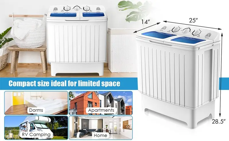 Product Introduction of Costway Washing Machine-Portable Mini Compact Twin Tub Washer, Control Knobs, Timer Control, Built-in Pump Drain, Durable Design, Compact Laundry Washer for RV, Apartments and Dorms 6
