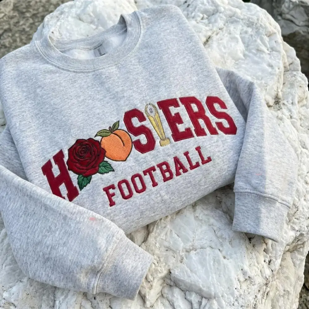 Embroidered Indiana Hoosiers Rose Bowl Peach Bowl Champs Sweatshirt, Indiana Football Style Crewneck, Vintage College Aesthetic Sweatshirt,Rose and Peach Bowl Commemorative Pullover, University Sports Fan Gift for Men & Women