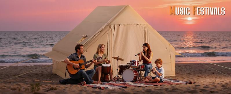 AMERLIFE Inflatable Tent for Camping, Large Blow Up Tent with Easy Setup Pump, Skylight, Stove Jack, Doors, Waterproof Oxford Outdoor Cabin, Ideal for Family, Emergency Shelter, Glamping