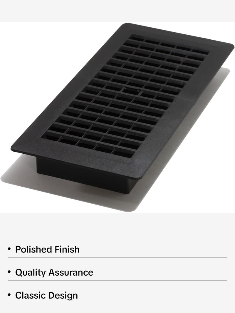 Decor Grates PL410-BLK Floor Register, 4x10, Black Plastic
