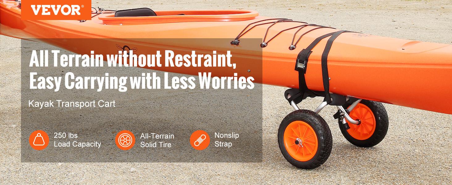 VEVOR Heavy Duty Kayak Cart,  250lbs Load Capacity, Foldable Canoe Trolley Cart with 10'' Solid Tires, Nonslip Support Foot & Tie-Down Strap, for Kayaks Canoes Paddleboards Float Mats Jon Boats