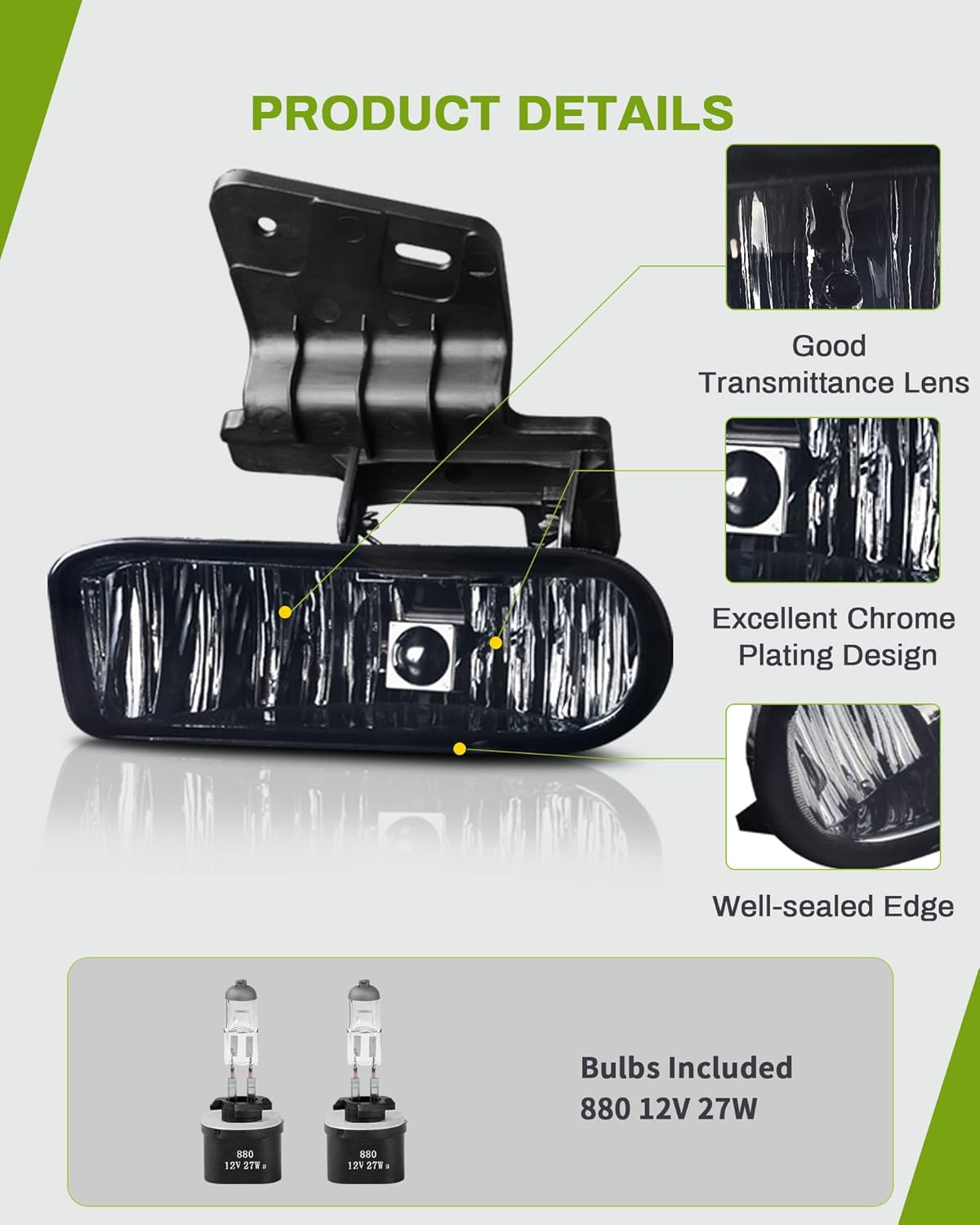 YITAMOTOR Fog Lights Compatible with 1999-2002 Chevy Silverado/2000-2006 Suburban/2000-2006 Chevy Tahoe 880 12V 27W Bulbs