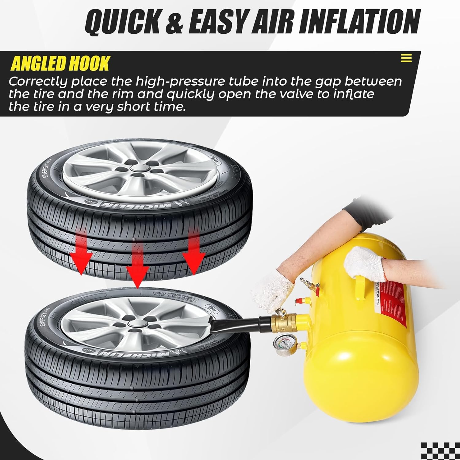 5 Gallon Air Tire Inflator with Pressure Gauge & Handle, 145 Max PSI Tire Seater Blaster, Heavy Duty Air Tires Bead Seater for Car, Truck, ATV Tires