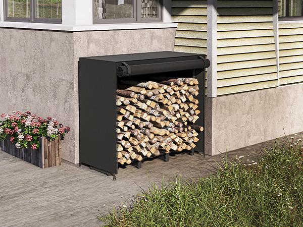 HOOBRO 4FT Firewood Rack with Cover, Outdoor Firewood Log Rack, Adjustable Log Holder with Waterproof Cover, Fireplace Wood Storage, Heavy Duty Wood Holder, for Indoor and Outdoor, Black