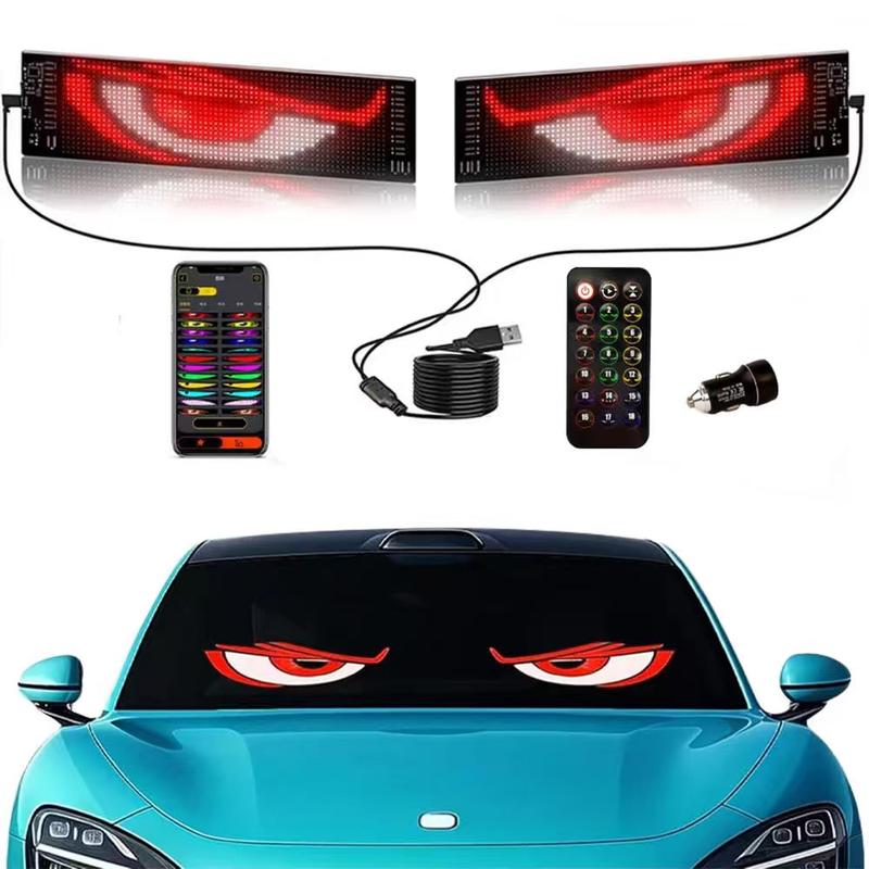 Devil Eyes LED Light Strips for Cars Trucks SUVs 23.42*4.72inch Customizable Windshield Decoration with App Control USB Powered Driving Excitement Full Color LED Bead Tech