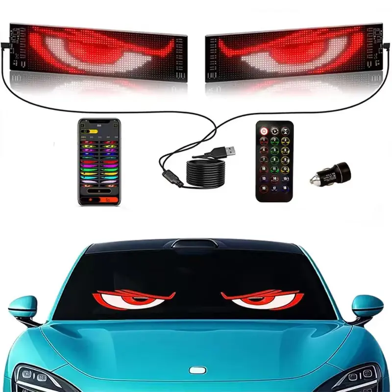Devil Eyes LED Light Strips for Cars Trucks SUVs 23.42*4.72inch Customizable Windshield Decoration with App Control USB Powered Driving Excitement Full Color LED Bead Tech