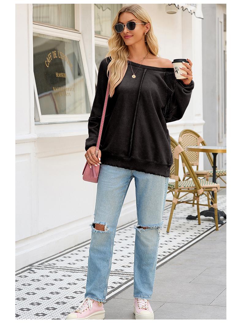 Shewin 2026 Cozy Distressed Waffle Knit Sweatshirt Women’s Long Sleeve Pullover Soft Layering for Casual Daily Leisure Looks Ultra-soft Lightweight & Breathable Tie-Dye Fabric - Womenswear