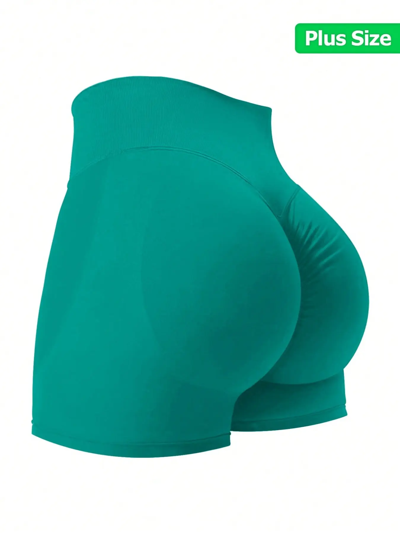 Plus Size Seamless High-Waisted Solid Color Fitness Workout Exercise Shorts, High Rise Shorts, Breathable Stretchy Shorts, Comfortable Skin-Friendly Sportswear, Ideal for Yoga and Cycling