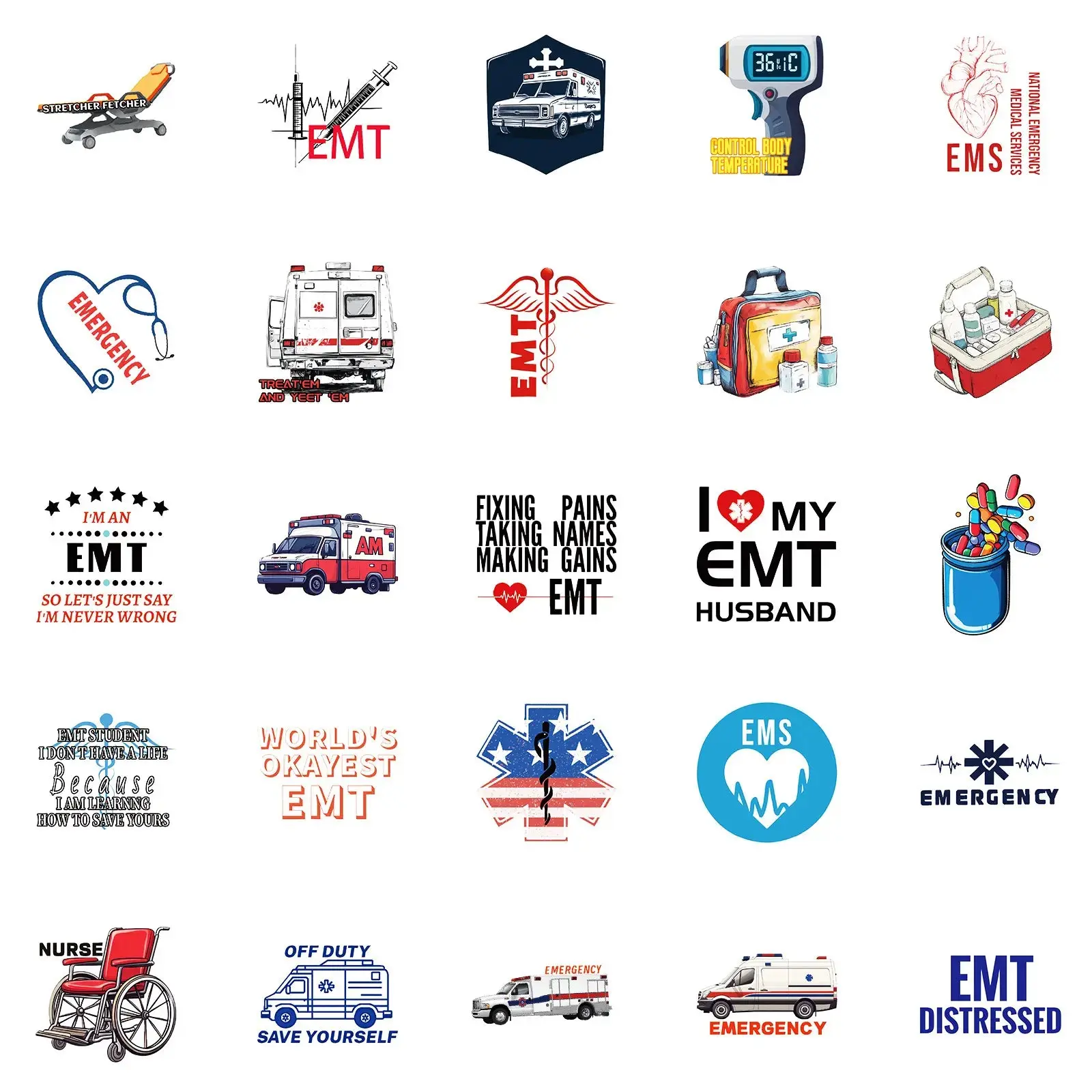 50 Pcs Ambulance Sticker Pack, EMS EMT Medical Decals, Emergency Response Stickers for Students and First Responders
