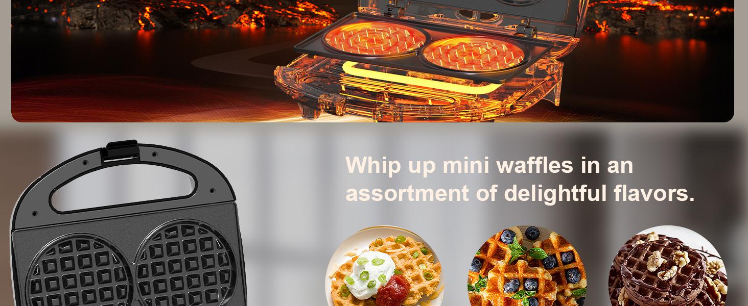 OSTBA Mini Waffle Maker 750W, Double 4-Inch Belgian Waffles Iron, Nonstick Plates, Compact Breakfast Appliance, Easy to Clean, Perfect for Kids & Family Breakfast OSTBA Mini Waffle Maker 750W, Double 4-Inch Belgian Waffles Iron, Nonstick Plates, Compact Breakfast Appliance, Easy to Clean, Perfect for Kids & Family Breakfast