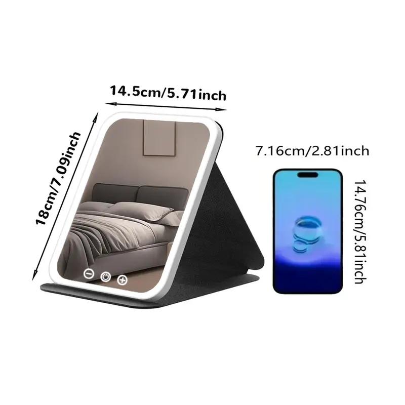 Makeup Mirror with Lights, USB Rechargeable Vanity Mirror with Stand, 3 Color LED Lighting Dimmable Brightness Adjustable Angle Compact Mirror, Foldable Cosmetic Mirror, Portable Travel Makeup Mirror, Birthday Anniversary Gift for Women