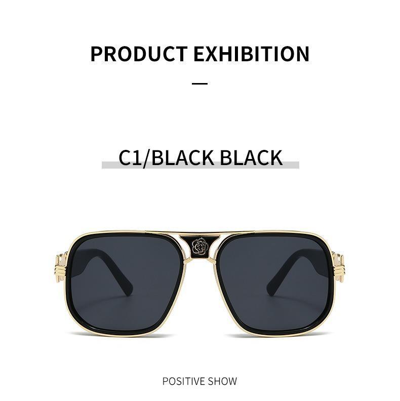 [WishOpen]2026 New Fashionable Luxury Sunglasses European and American Classic Women's Large Frame Metal Frame Casual Luxury Sense Black Frame