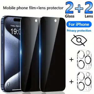 [2+2 Pack] iPhone 17/16/15/14/13/12/11 ProMax PrivacyScreen Protector with CameraLens Protector Full CoverageAnti SpyTempered Glass Film 9H Hardness UpgradeEdgeProtection Easy to Install No Bubbles