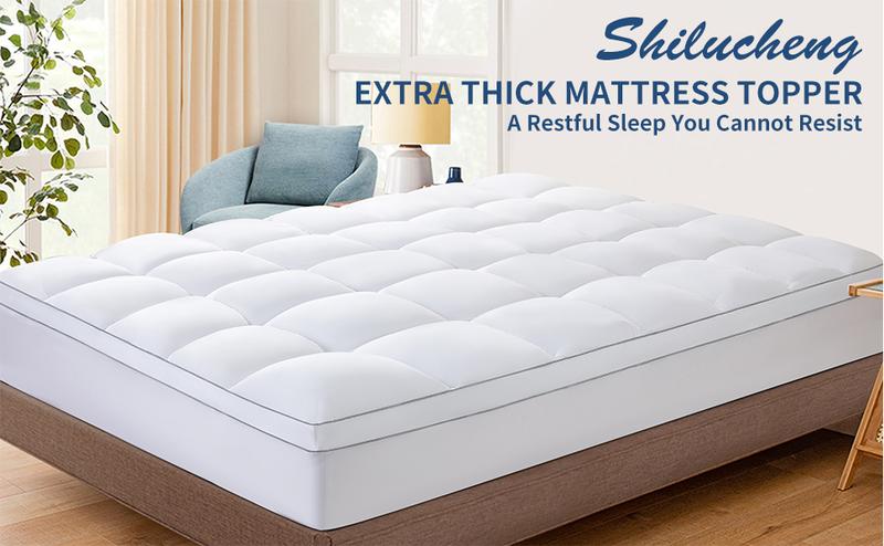 Shilucheng Mattress Topper - Extra Thick Soft Mattress Protector Down Alternative Fill, Mattress Pad Cover Cotton Top with 8-21" Deep Pocket, Machine Washable and Comfortable