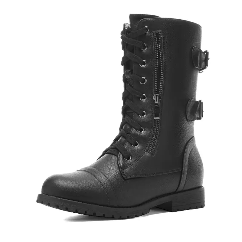 Dream Pairs Women's Combat Boots, Faux Fur Lined Mid-Calf Platform Shoe, Military Style Footwear for Casual Wear, Round Toe, 1 In, Block Heel, Tpr Rubber