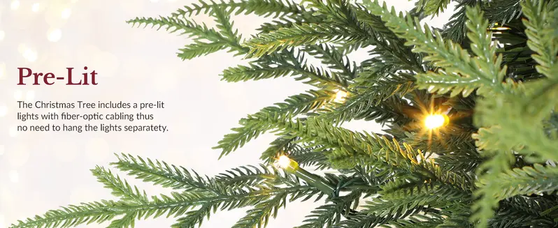 Pre-Lit Norfolk Pine Christmas Tree, 5/6/7.5/8FT Artificial Christmas Tree with Warm White & Multicolor LED Lights, Remote Control, Hinged PE & PVC Branches, Holiday Home Decor