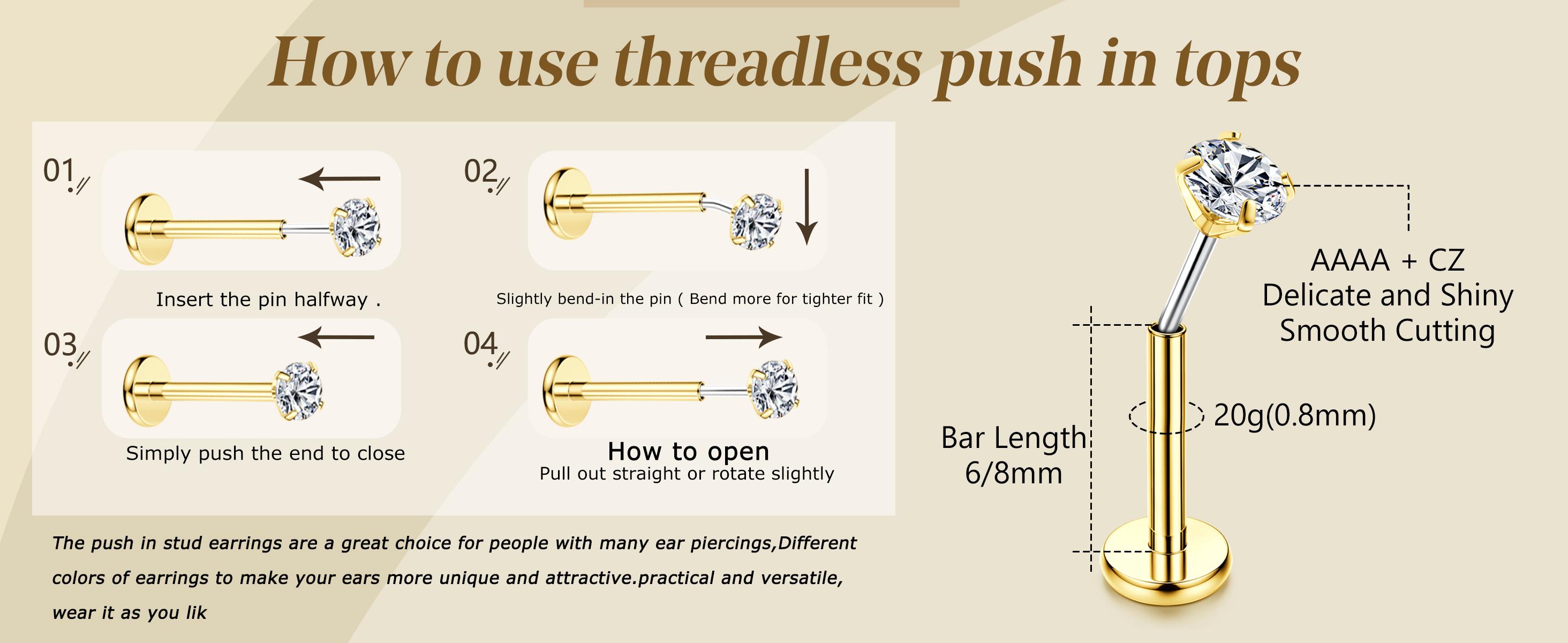 ORAZIO 20G Threadless Flat Back Earrings for Women Men Hypoallergenic Surgical Steel Push in Stud Cartilage Helix Tragus Conch Labret Nostril Piercing Jewelry ORAZIO 20G Threadless Flat Back Earrings for Women Men Hypoallergenic Surgical Steel Push in Stud Cartilage Helix Tragus Conch Labret Nostril Piercing Jewelry