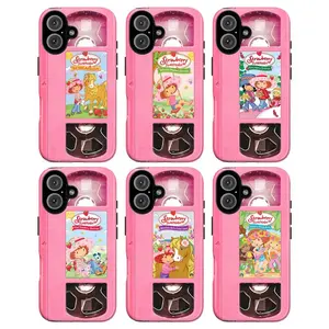 Y2K Strawberry Shortcake Tough Shockproof Phone Case, Girly Pink Aesthetic VHS Tape Design, Heavy Duty Drop Protection for iPhone 11 12 13 14 15 16 17 Pro Max Plus