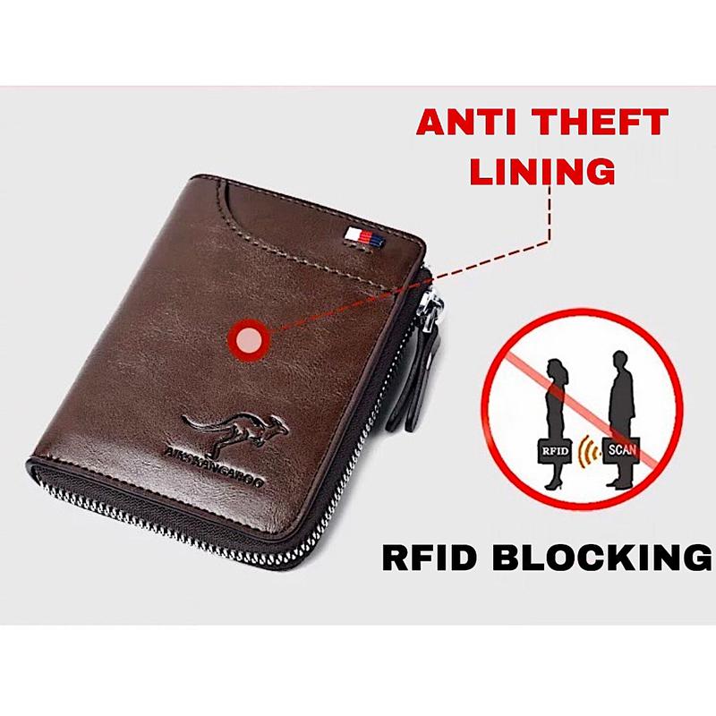 Human RFID Blocking Leather Wallet Credit Card ID Holder Zipper Purse Waterproof
