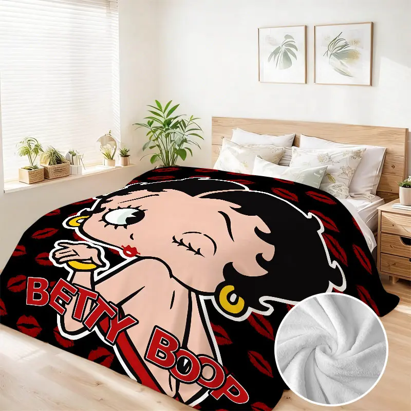 Betty Boop Printed Image King-Size Lightweight Soft Comfy Blanket - 90x108in Modern Polyester for Easy Care Throw, Customized Couples Gift, Smooth Breathable Home Decor Bedding Linens