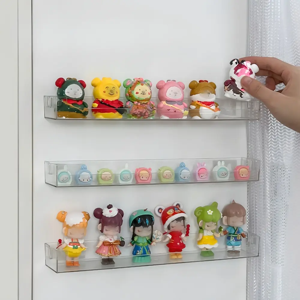 3 pcs clear plastic wall shelf unit for storing figurines Figurines & Home Decor Durable classic design for living room, dormitory, toy store, dormitory room organizer Wall Mounted Organizer Storage