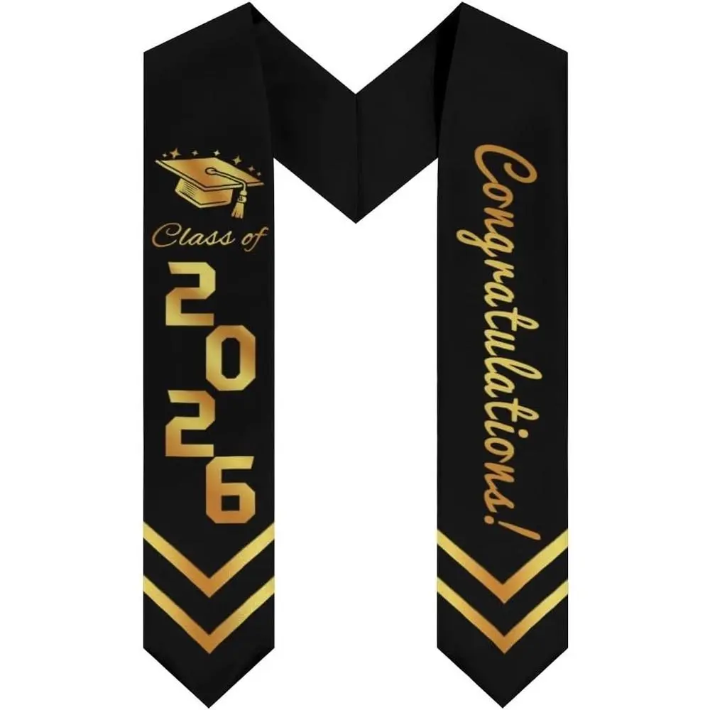 Tassel Graduation Stole, EastJia Black Gold Unisex Polyester Sash (4.5x62 in) with All Over Printing,WHIMCHOIT, High-Quality Comfortable Accessory for Ceremony, Party Gift summerwins, Graphic, All-Over Print