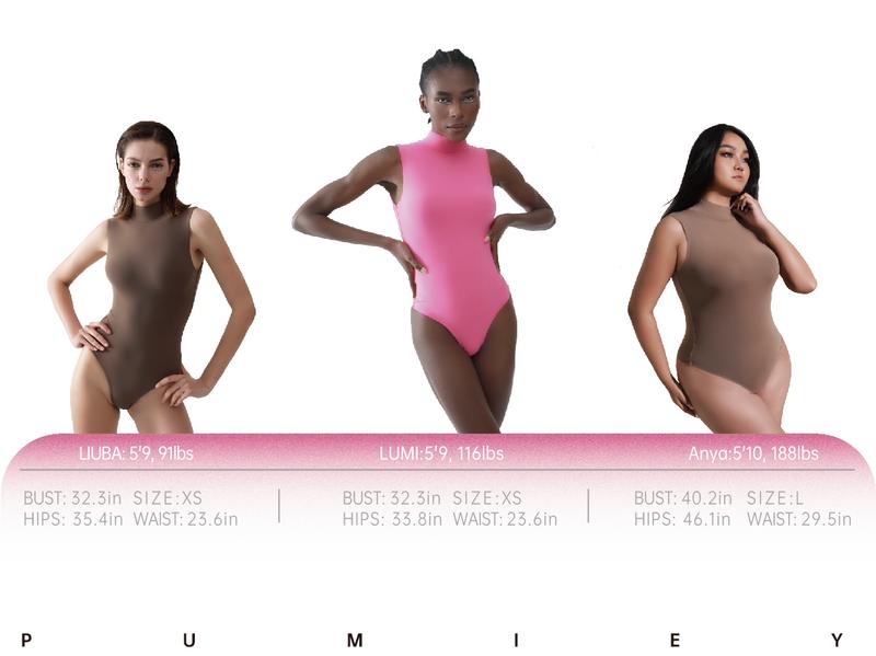 PUMIEY Mock Turtle Neck Sleeveless Bodysuit  Women's Sexy Tank Tops Sharp Collection Slim-fitting Plain candice  swanepoel