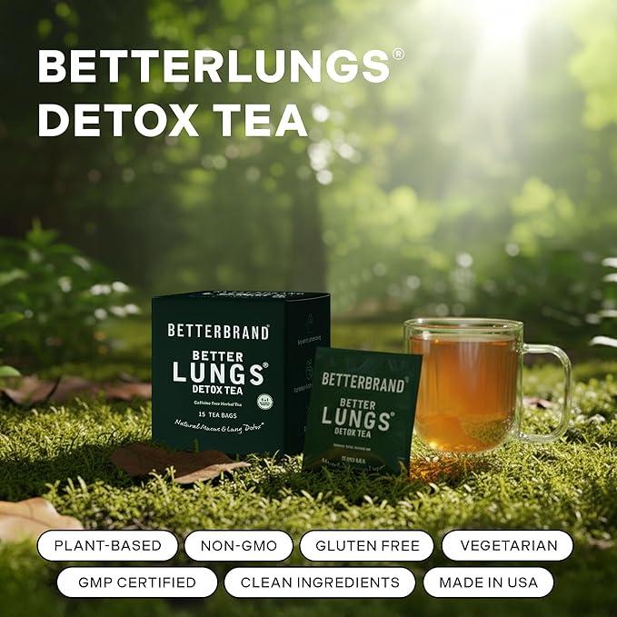 Betterbrand Herbal Lung Detox Tea Bags - Mullein Leaf, Ginseng, Elderberry, Ginger & Thyme for Lung Cleanse & Mucus Detox - 15 Tea Bags for Healthy Natural Respiratory Relief