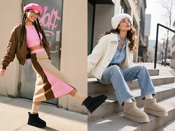 DREAM PAIRS Women's Platform Winter Snow Boots Genuine Suede Water Resistant Mini Ankle Boots Stable Lightweight Booties Anti-Slip with Memory Foam Outdoor Fuzzy