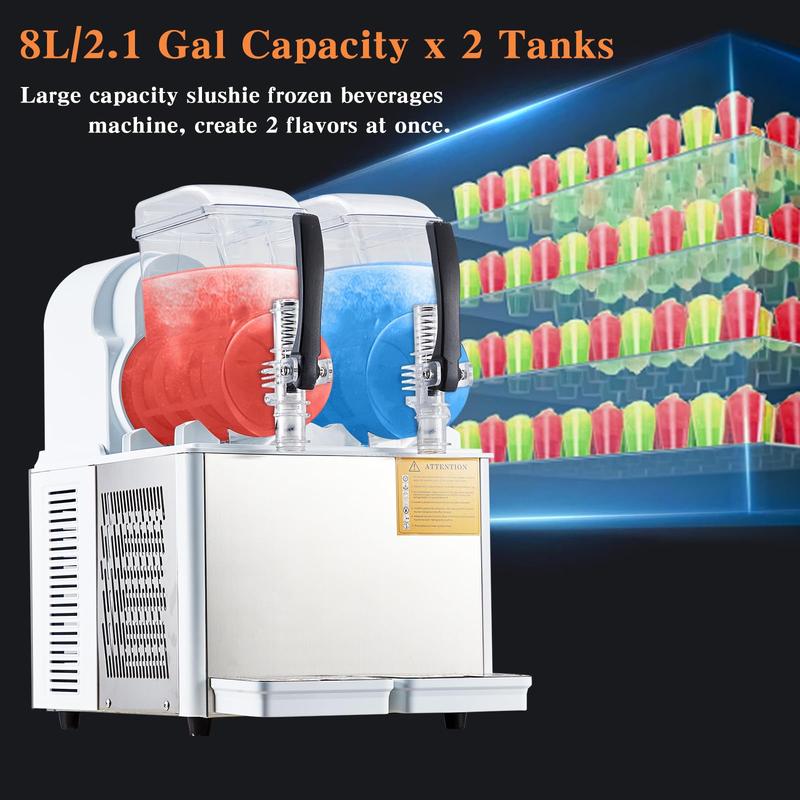 GARVEE Commercial Slushy Machines: 2.1-4L Stainless Steel, Self-Cleaning, Ideal for Frozen Drinks, Smoothies, and Margaritas in Cafes, Bars, and Homes.