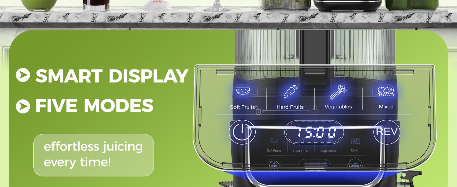 TUUMIIST Cold Press Juicer, 100oz Large Capacity, Touch Screen or Manual Option, 6.5" Wide Chute for Whole Fruits, High-Yield Slow Masticating Juicer, Easy to Clean & Quiet