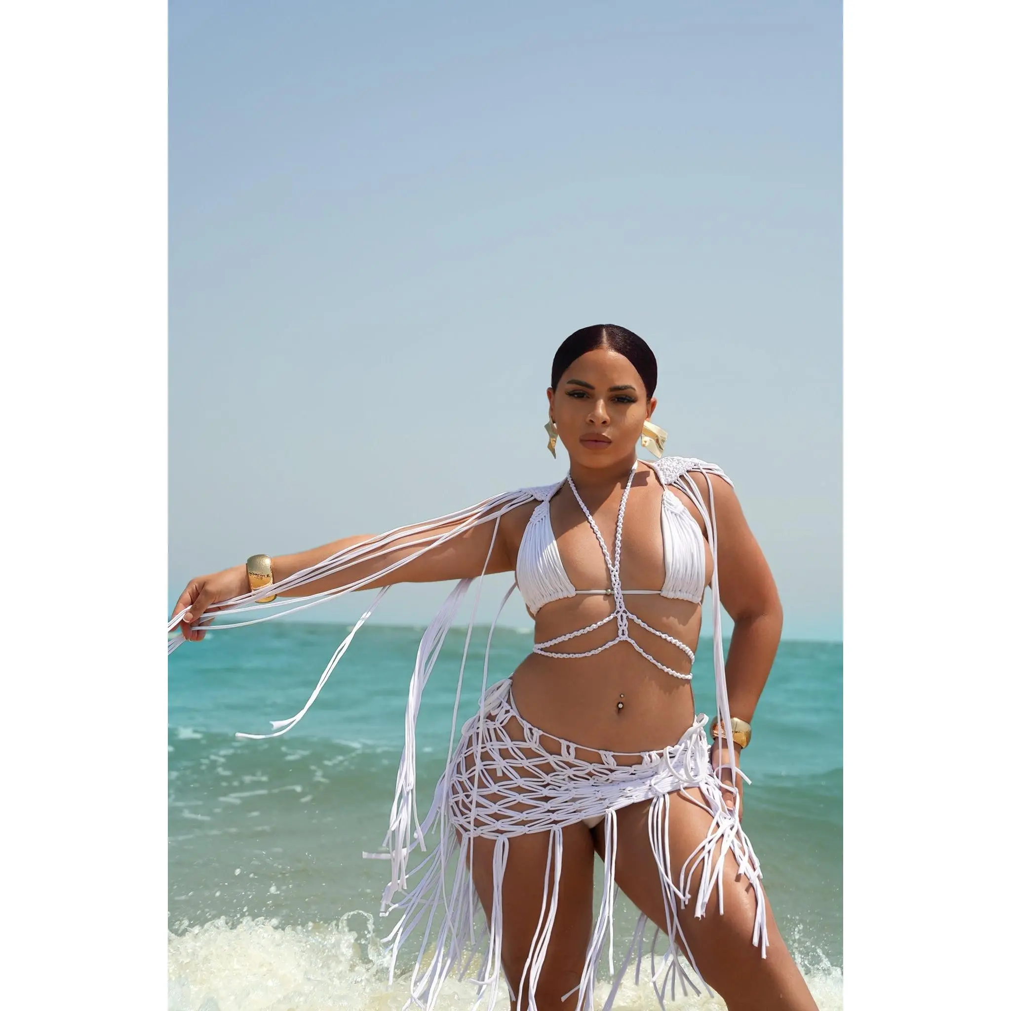 Mykonos Getaway Custom Handmade 4 Piece Bikini & Matching Fringe Skirt