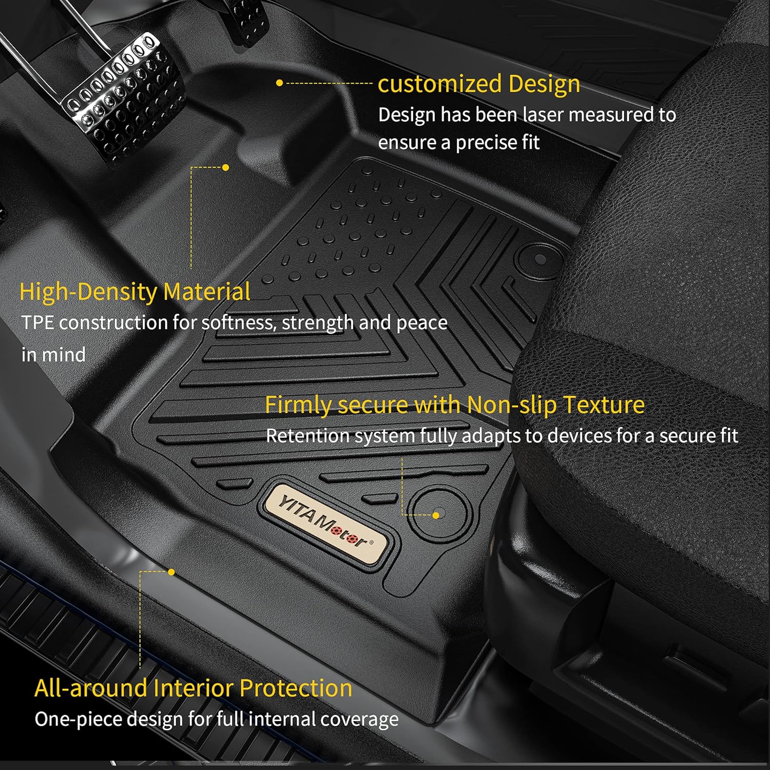 YITAMOTOR Floor Mats Compatible with 2013-2018 Ram 1500 Quad Cab/2019-2023 Ram 1500 Classic, 1st & 2nd Row