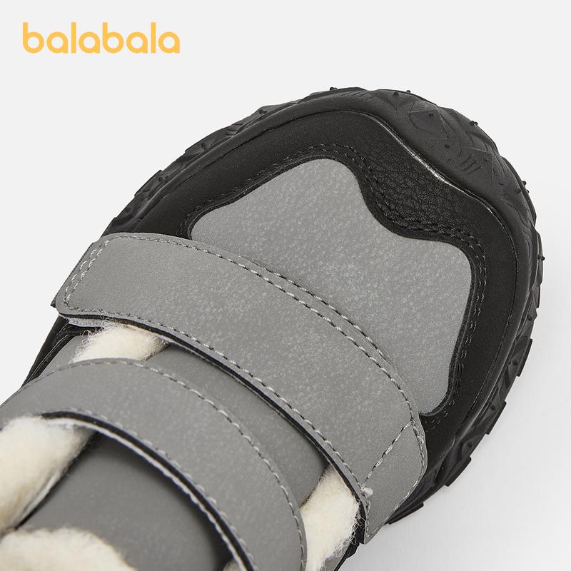 Balabala Kids Fleece-Lined Snow Boots Tan Grey Thick Warm Anti-Slip Winter Walking Shoes with Rubber Sole & Secure Hook-And-Loop Straps for Safety & Comfort