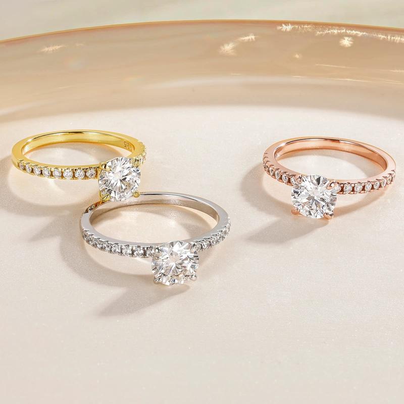 EAMTI 1.25 CT 925 Sterling Silver Round Cut Solitaire Cubic Zirconia Engagement Ring Halo Promise Ring