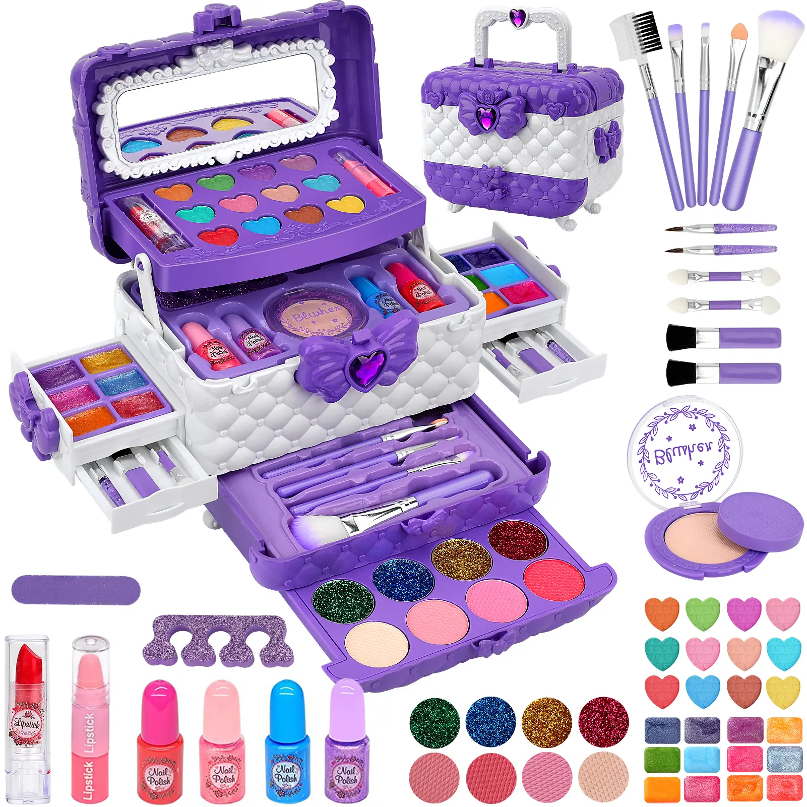 Kids Makeup Kit for Girls, Safe Washable Non-Toxic Cosmetic Set with Portable Storage Case & Mirror, Real Pretend Play Makeup Toys for Toddler Girls Age 3-12, Ideal Birthday & Christmas Gift