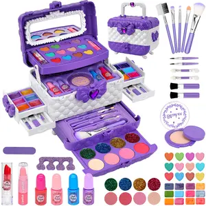 Portable Kids Makeup Case features multiple compartments, which can be used to store different types of cosmetics and keep them dry and tidy. It is suitable for 3 to 12 years old girls best birthday gift, Christmas gift.