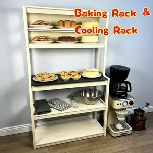 Solid Wood Baking Cooling Rack Kitchen Counter Organizer Multi Tier Wooden Storage Rack for Bread Cake Cookies Pastry Cooling Drying Rack Coffee Bar Countertop Shelf Rustic Farmhouse Kitchen Organizer Space Saving Dessert Display Stand